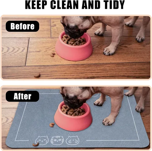 Miniatura 6 de YCT Tapete de comida para mascotas para gatos, parte inferior antideslizante, absorbente, de secado rápido, para perros y gatos, suministros