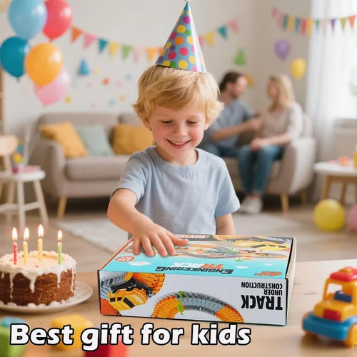Miniatura 7 de Juego de Pista de Carreras de Construcción para Niños - Juguetes de Ingeniería Flexibles con 2 Autos Eléctricos, Regalo de Cumpleaños para Niños