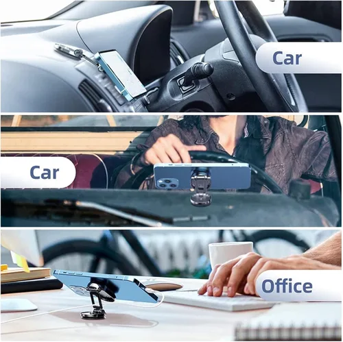 Miniatura 7 de Soporte magnético plegable de aleación para teléfono, soporte para teléfono de coche, soporte giratorio ajustable de 720 grados y plegable