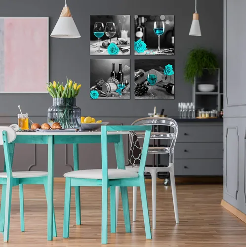 Miniatura 2 de Arte de pared de cocina - Decoración de pared de vino para dormitorio, mujeres, cuadros en blanco y negro, arte moderno para sala de estar - Arte