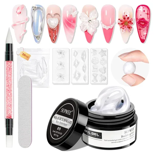 Miniatura 19 de Gel de Escultura 3D en Blanco Perla para Arte en Uñas, Gel Constructor Sólido Antiadherente para Manos, Uñas Duras para Extensión, Moldeado