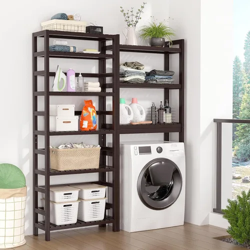 Miniatura 8 de Homykic Estanterías y estanterías de bambú de 6 niveles, estante organizador ajustable de 63.4 pulgadas de alto, estante organizador de estantería