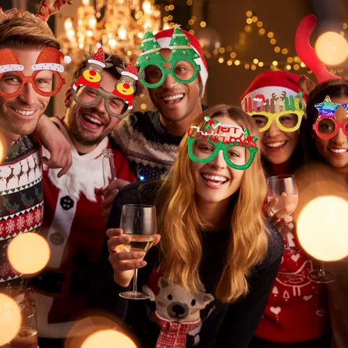 Miniatura 4 de Thuodo 12 lentes de Navidad con purpurina para fiestas, marcos de gafas de disfraz para fiestas de Navidad, vacaciones, cabina de fotos, gafas