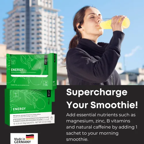 Miniatura 3 de Mezcla de bebida energética natural, 124 mg de cafeína de ginseng y guaraná, sin azúcar, polvo pre-trabajo sin choques, vitaminas B, magnesio