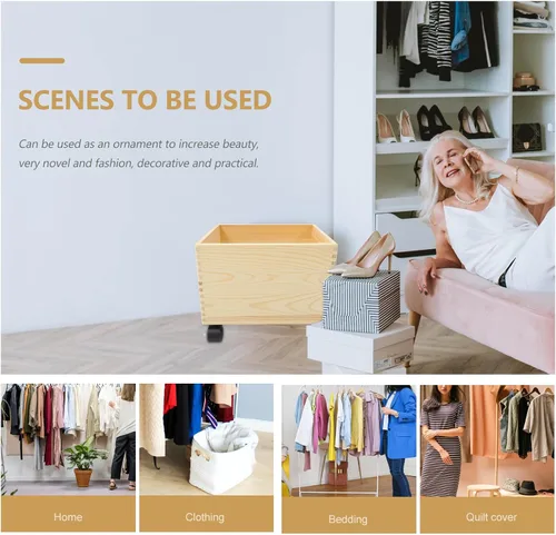 Miniatura 6 de Cabilock Caja de almacenamiento de madera con tapa y ruedas, organizador portátil de artículos diversos, contenedor de almacenamiento para el hogar