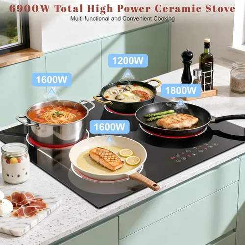 Miniatura 2 de Estufa eléctrica de 24 pulgadas integrada con 4 quemadores con alta potencia total de 6900 W, estufa de cerámica de 24 pulgadas con quemador