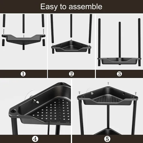 Miniatura 5 de Orimade Organizador de ducha esquinero de 2 niveles resistente a la oxidación, estante de esquina de piso de metal y plástico para baño, negro