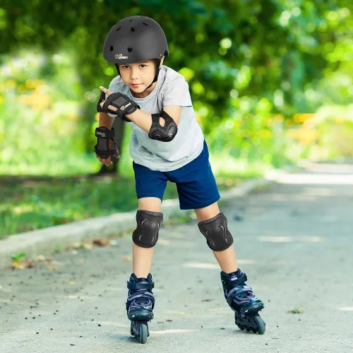 JBM Conjunto de equipo protector para patinaje para adultos y jóvenes, casco de monopatín, rodilleras y coderas con muñequeras para patinaje en