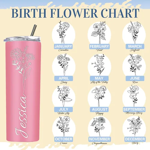 Miniatura 2 de Vasos personalizados con nombre, flor de nacimiento, vaso con aislamiento personalizado, grabado personalizado, cumpleaños, Navidad, dama de honor