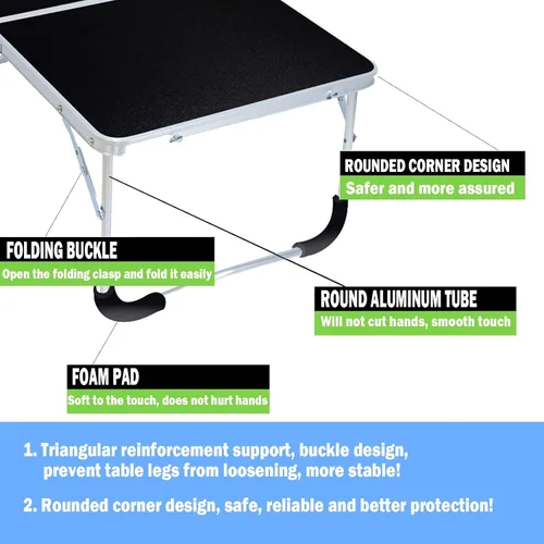 Miniatura 3 de Mesa plegable portátil – Pequeña mesa plegable al aire libre, adecuada para viajes, camping, playa, barbacoa, picnic, fiesta, patio (negro)