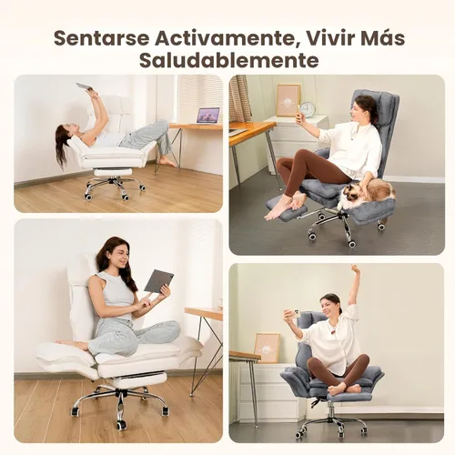 Miniatura 4 de Silla de Oficina Grande y Alta, Reposabrazos Abatibles para Mascotas y Sentarse con Piernas Cruzadas, Silla Ergonómica Ejecutiva para Computadora