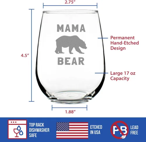 Miniatura 4 de Copa de vino sin tallo Mama Bear: divertidas ideas de regalo para mamá para el día de la madre o cumpleaños, vasos grandes de 17 onzas