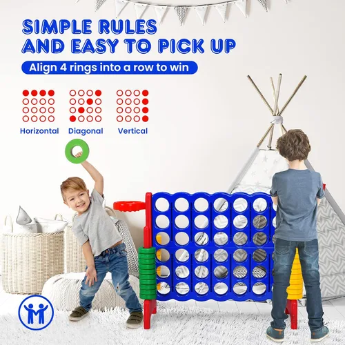 Miniatura 4 de HONEY JOY Juego gigante gigante de 4 a puntuación, 3 en 1 para interiores y exteriores, juego de patio familiar con aro de baloncesto y lanzamiento