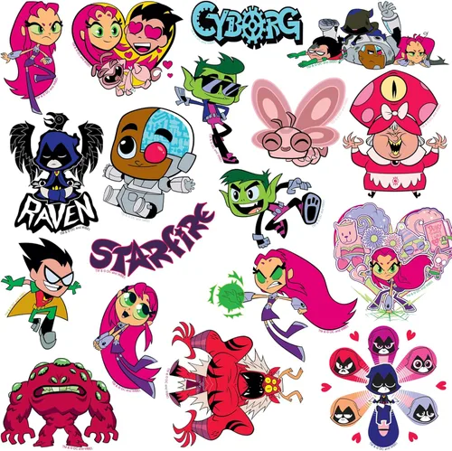 Miniatura 3 de Teen Titans Go! Paquete variado de 100 calcomanías de vinilo grandes de lujo, calcomanías de superhéroes de dibujos animados troqueladas