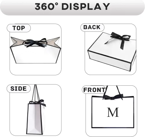 Miniatura 3 de QLSKO Bolsa de regalo inicial con cinta de lazo, bolsa de papel horizontal personalizada con monograma, regalos de cumpleaños para mujeres y hombres