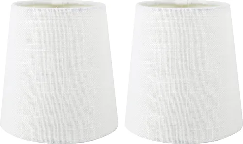 Juego de 2 pantallas de lámpara de araña de lino blanco hueso con clip, 3.5 x 4.5 x 4.5 pulgadas
