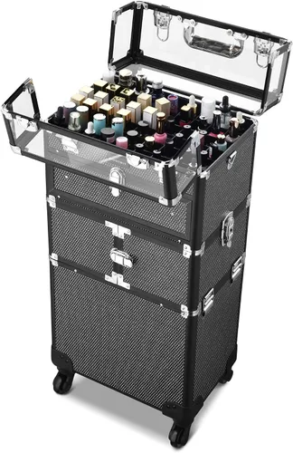 BYOOTIQUE Organizador de esmalte de uñas 2 en 1, estuche de tren de maquillaje rodante, organizador de viaje para manicura, organizador de viaje con