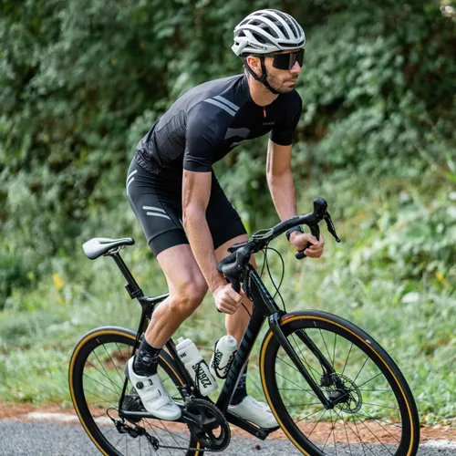 Miniatura 5 de Santic Camiseta de ciclismo para hombre, manga corta, camiseta de ciclismo de carretera, con cremallera completa, UPF 50+, MTB con bolsillos