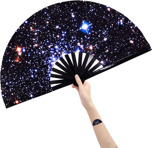 Abanico grande plegable de mano para mujeres/hombres, abanicos de mano chinease/japonés de bambú y tela de nailon, perfecto para refrescar, bailar,