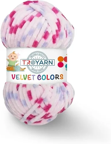 Miniatura 57 de TROYARN Hilo de lana de terciopelo en colores (paquete de 3 madejas) Chenille para manta Amigurumi, hilo para crochet y punto súper voluminoso 3x100