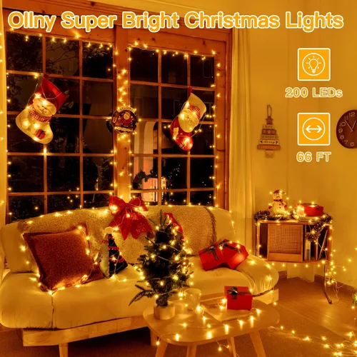 Miniatura 2 de Ollny Luces de Navidad, 66 pies, 200 luces LED para árbol de Navidad con 11 modos, control remoto, IP44, impermeable, cambio de color, luces