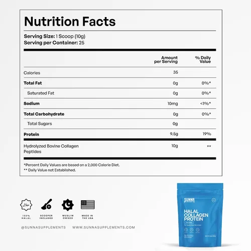 Miniatura 6 de SUNNA SUPPLEMENTS Polvo de colágeno halal alimentado con pasto, péptidos bovinos hidrolizados tipo I y III para soporte de articulaciones, piel
