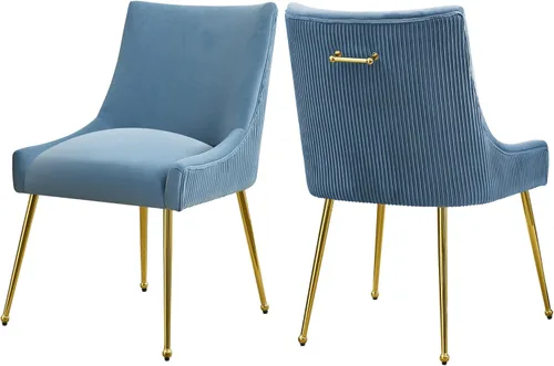 Miniatura 16 de WUTUTUEE Juego de 2 sillas de comedor de terciopelo, patas doradas, sillas decorativas tapizadas de terciopelo, diseño de respaldo plisado y asa