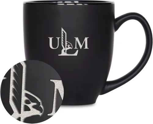Miniatura 450 de Rico Industries - Taza de cerámica mate negra con grabado láser estándar de 15oz para NCAA (escuelas T & U) - Para bebidas calientes o frías
