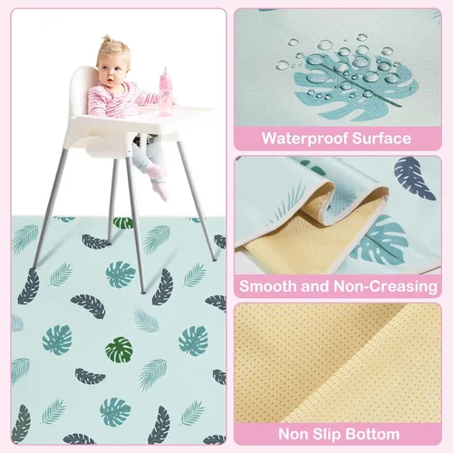 Miniatura 4 de Basumee Alfombrilla de salpicaduras para silla de bebé, impermeable, tapete de juego para debajo de la silla alta, tapete para atrapar alimentos