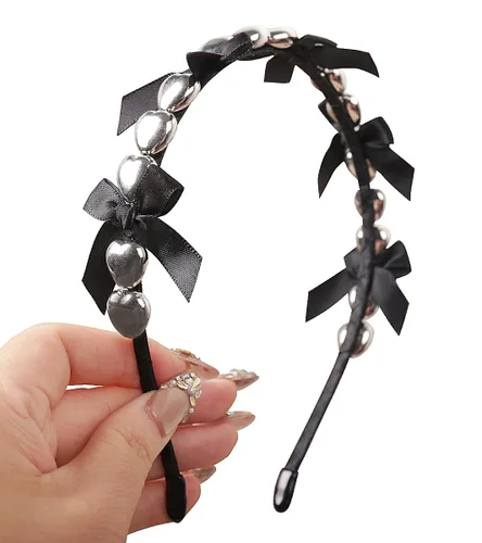 Miniatura 29 de YARN & INK Cintas para el cabello de mujer con perlas barrocas de terciopelo y lazo de strass, estilo retro vintage hecho a mano, elegante accesorio