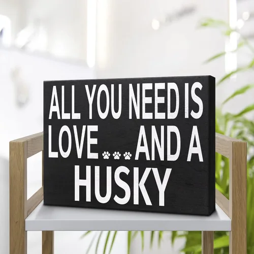 Miniatura 5 de JennyGems Regalos de Husky, letrero de madera con texto en inglés «All You Need is Love and a Husky», decoración de estante y colgante de pared