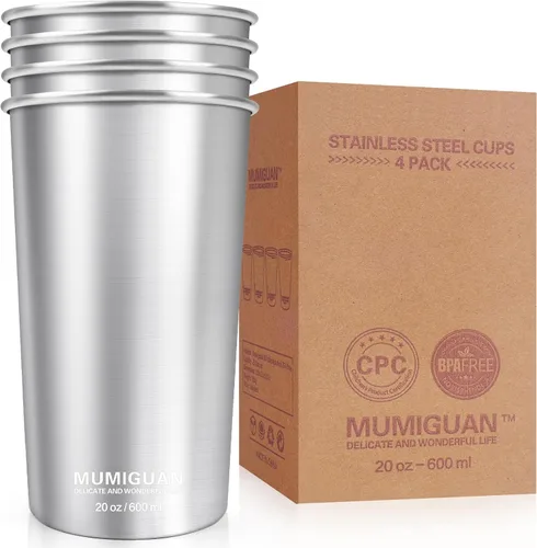 Miniatura 8 de Tazas de acero inoxidable 20 oz/600 ml (2 unidades), vaso de pinta de acero inoxidable, tazas de camping de acero inoxidable, vasos de metal