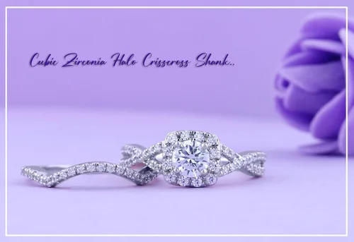 Miniatura 4 de Dazzlingrock Collection 5mm Centre Round Cubic Zirconia Halo Crisscross Shank Engagement Ring Set for Women (Color White, Clarity Clean) in 10K Gold