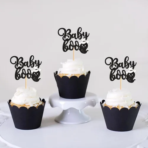 Miniatura 5 de 24 piezas de Halloween Baby Boo Cupcake Toppers Boo Ghost Cupcake Picks Baby Shower Halloween Boy Girl First Birthday Party Decoración Suministros