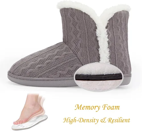Miniatura 3 de NineCiFun Botines de invierno mullidos para mujer, botas de punto, pantuflas cálidas para el hogar, para exteriores e interiores con forro de piel