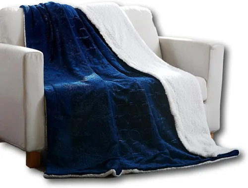 Miniatura 18 de Tache - Manta de sherpa azul, 50 x 60 pulgadas, en relieve, súper suave, cálida, acogedora, esponjosa, color azul oscuro, franela de microforro