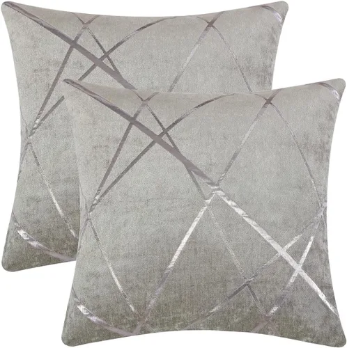 Miniatura 16 de GIGIZAZA - 2 paquetes de fundas de cojín de chenilla con rayas plateadas de jacquard para decoración de sofá