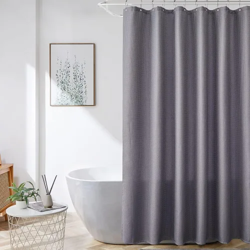 Miniatura 6 de Cortina de ducha de tela de gofre, cortina de ducha pequeña para caravana con ganchos, cortinas de ducha texturizadas resistentes para baño, lavable