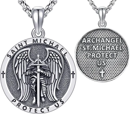 Aniu Collar de plata de ley S925, San Miguel, San Cristóbal, San Benito, San Juda, Crucifijo de Jesús, San Uriel, Arcángel Rafael, San Patricio, San