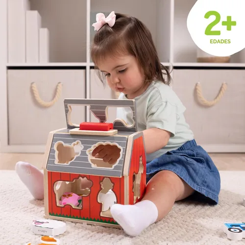 Miniatura 2 de Melissa & Doug Granero de juguete de madera para llevar, juego portátil de 11 piezas para niños pequeños con animales de granja y techo desplegable