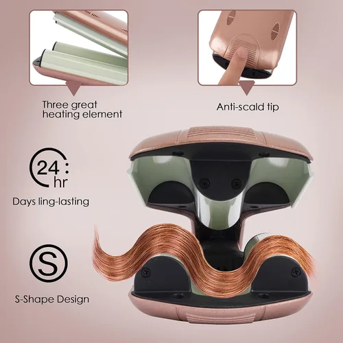 Miniatura 3 de Rizador de cerámica fina de 0.354 in para cabello corto y largo, barril de 3/8 pulgadas con temperatura ajustable, diseño estilo palillo