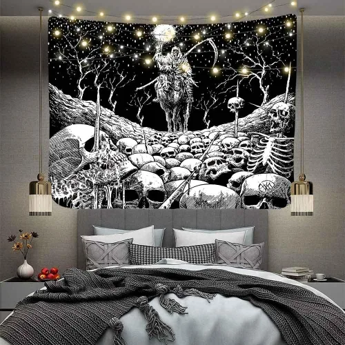 Miniatura 8 de Aidatain Grim Reaper - Tapiz de calavera de muerte de esqueleto para colgar en la pared de los hombres, para dormitorio, fantasía, tela de franela