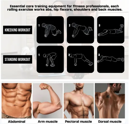 Miniatura 3 de Rueda de rodillo abdominal, rueda abdominal para máquina de ejercicio abdominal, equipo de gimnasio en casa para entrenamiento de núcleo, sin ruido