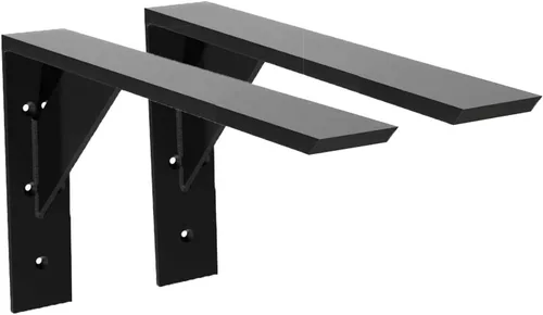 Soportes de estante resistentes, paquete de 2 soportes de estante de 12 x 10 x 2.5 pulgadas, acero negro de 3/8 pulgadas de grosor, soporte en L