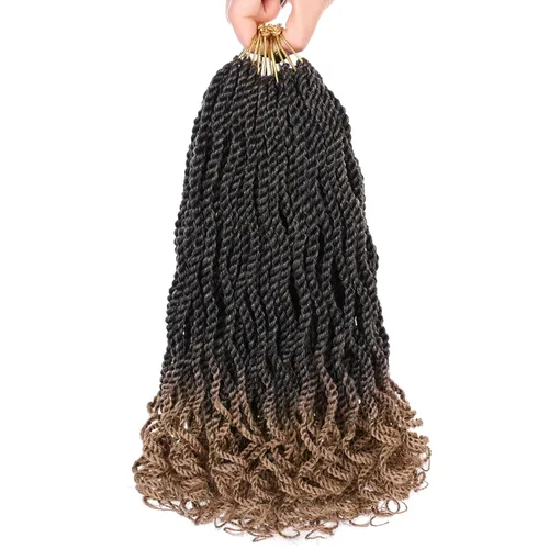 Miniatura 11 de Leeven Cabello de Ganchillo Rizado Senegalés de 12 Pulgadas, 8 Paquetes Trenzas de Ganchillo Cortas Ombre Marrón, Trenzas Havana Pequeñas #T30