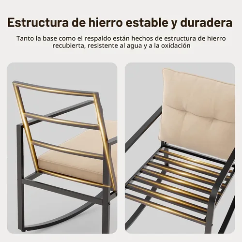 Miniatura 4 de Gizoon, Juego de 3 piezas de sillas mecedoras estilo bistró, muebles de patio de acero negro, juego de sillas para el porche con mesa de café