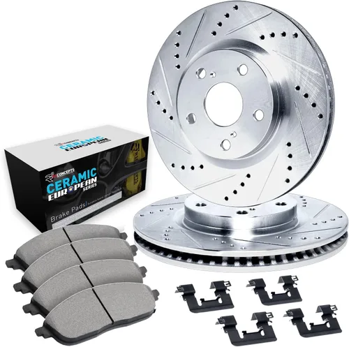 Miniatura 10 de R1 Concepts Kit de freno delantero para Nissan Qashqai 2017-2019, Nissan Rogue 2014-2022 Rotores de freno ranurados perforados Kit de pastillas