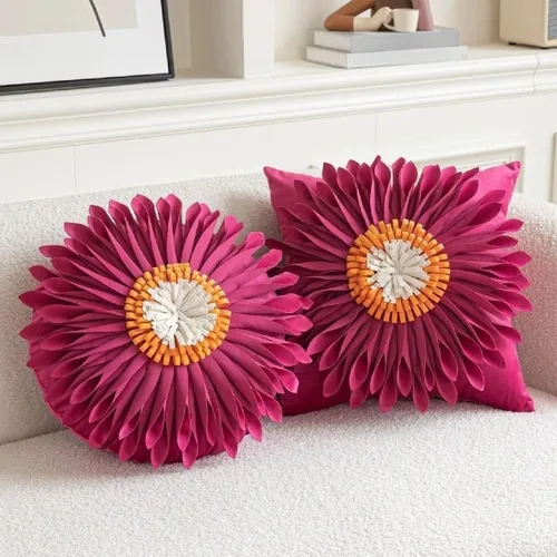 Miniatura 4 de Almohada redonda suave y redonda con forma de girasol, cojín en forma de margarita, hecha a mano, almohada decorativa de flores de felpa suave