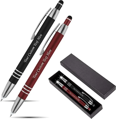 Miniatura 8 de Juego de regalo personalizado, 2 bolígrafos de lujo de metal de goma + linterna LED de escritor nocturno + lápiz capacitivo + caja de regalo, nombre