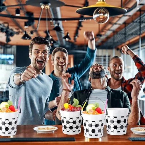 Miniatura 5 de Mifoci 10 cubos de fiesta de fútbol con asa, cubos de plástico de 34 onzas, recipientes de bebidas para aperitivos, dulces, palomitas de maíz